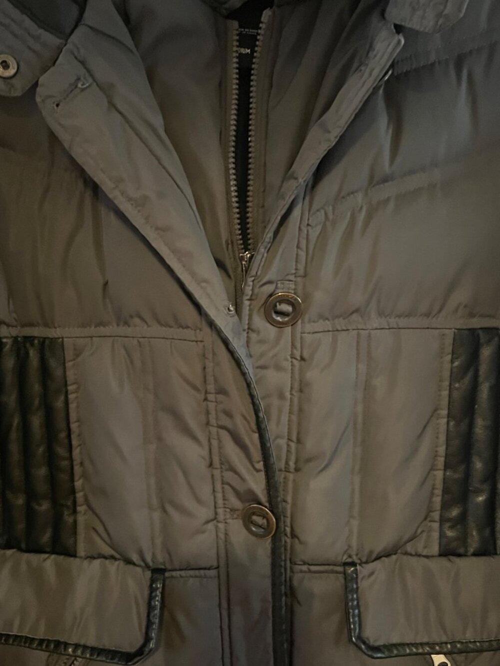 Oxygen Collections Montreal Down Puffer Jacket Gray Leather Accent Medium - Picture 5 of 11